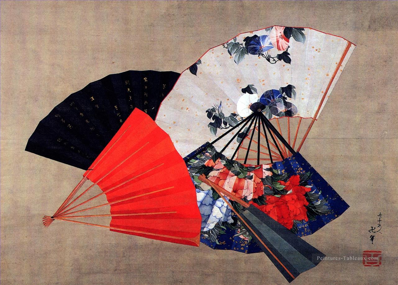 cinq fans Katsushika Hokusai ukiyoe Peintures à l'huile